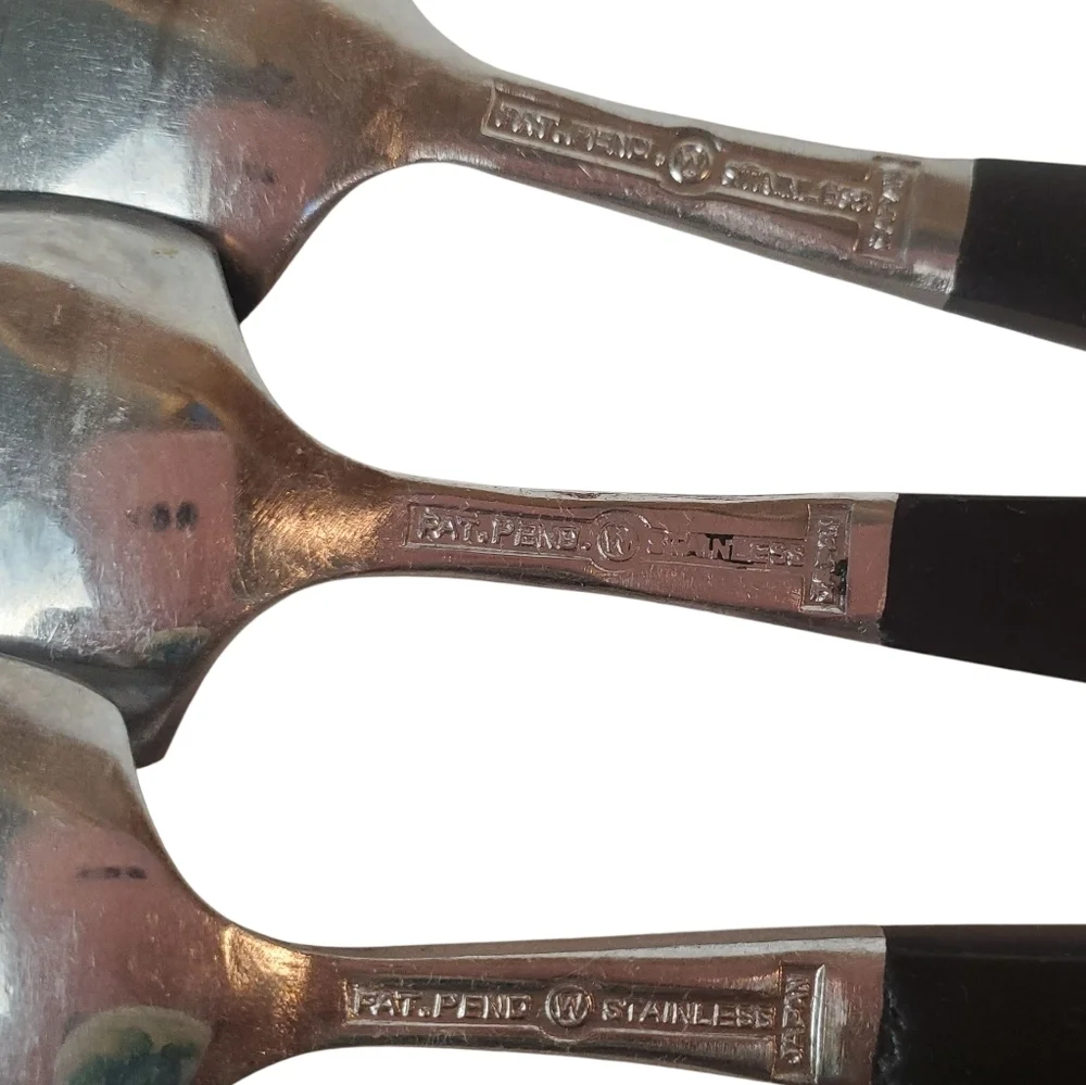 Set of Three MCM Black and Silver Grapefruit Spoons. Made In Japan.